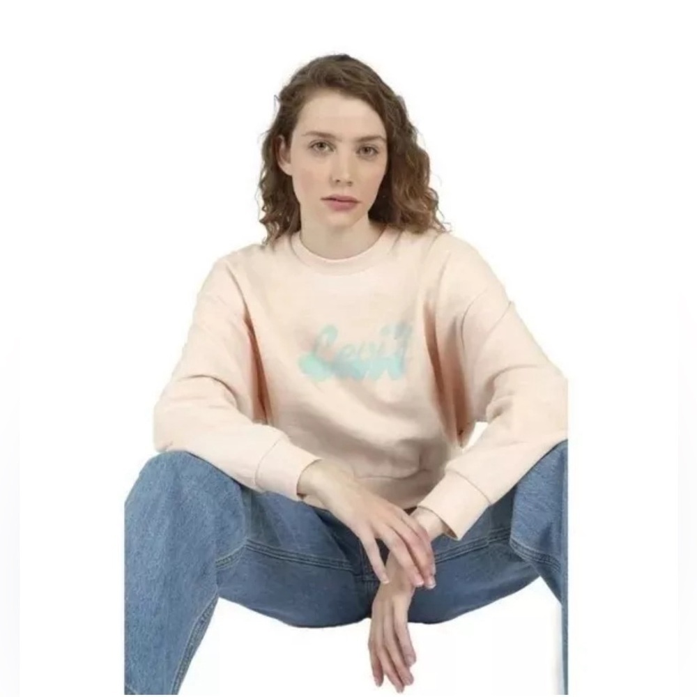 Levi's Sweatshirt XS Womens Crop Top Pink Logo Graphic Crew neck